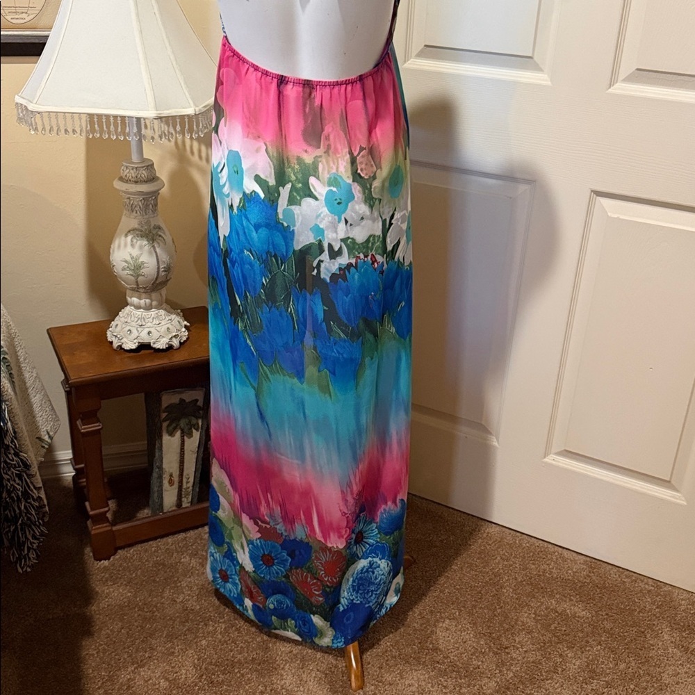 Francesca's Floral Halter Dress/Coverup Sheer. Small/Medium Adjustable - Picture 6 of 9